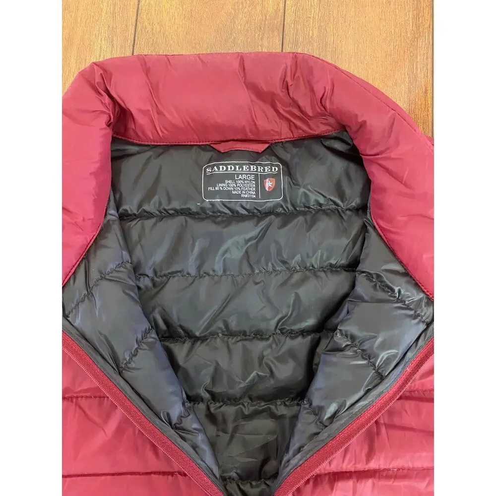Men Saddlebred full zip-up lightweight down feather puffer vest coat, L